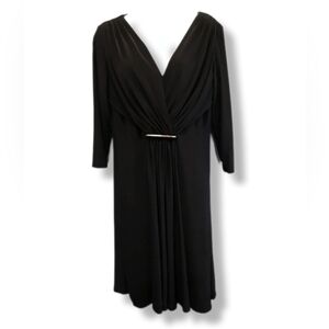 NEW Evan Picone Venetian Ball Gathered Long Sleeve Formal Wrap Dress Black